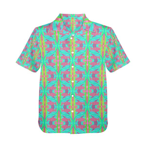 Men's All Over Print Hawaiian Shirt Made In USA Ships to USA Only FISH SMALL AQUA